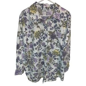 Lot of 2 Button Up‎ Floral Blouses Women's Size 1X Long Sleeves Garden Cottage